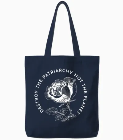 Retro Destroy the Patriarchy Not the Planet Tote Bags - Navy