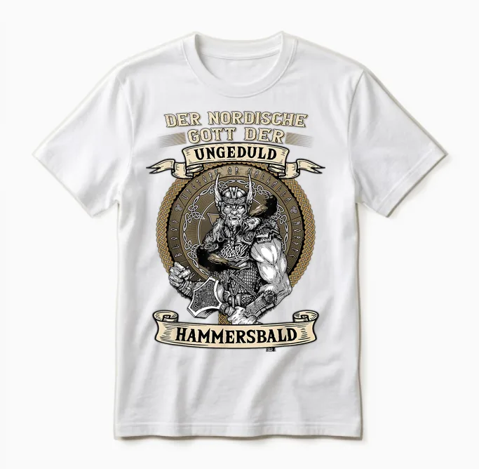 The Nordic God Impatience Hammersbald Viking T-Shirt Black S Unisex T-Shirt in White