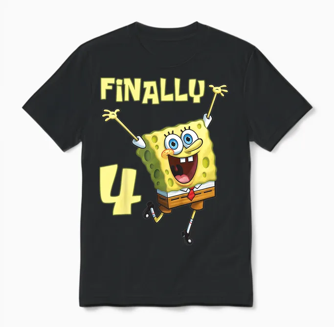 Mademark X Spongebob Squarepants - Kids Original Spongebob Square Pants - 4th Birthday. Finally 4. Unisex T-Shirt in Black