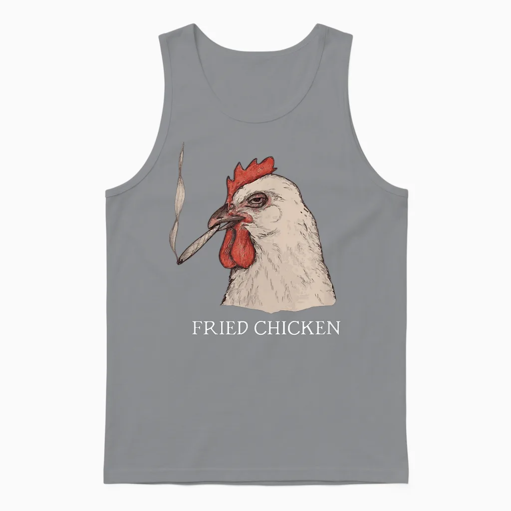 Fried Chicken 420 Smoking Marijuana, Funny Stoner, Weed Meme Unisex Tank Top in Sport Grey