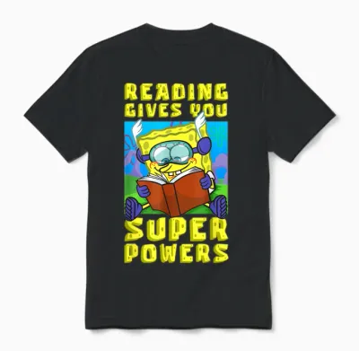 Mademark X Spongebob Squarepants - Spongebob Reading Gives You Super Powers Book Stories Reader Unisex T-Shirt - Black