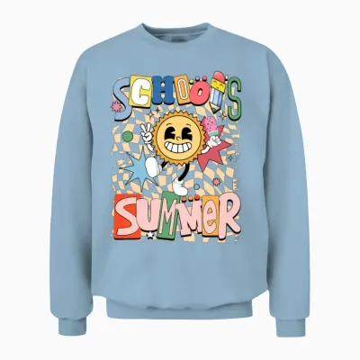 School Out for Summer Sunshine Retro Groovy Unisex Sweatshirt - Light Blue