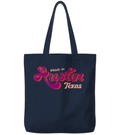 Made in Austin Texas Psychedelic Typography Tote Bags - Navy