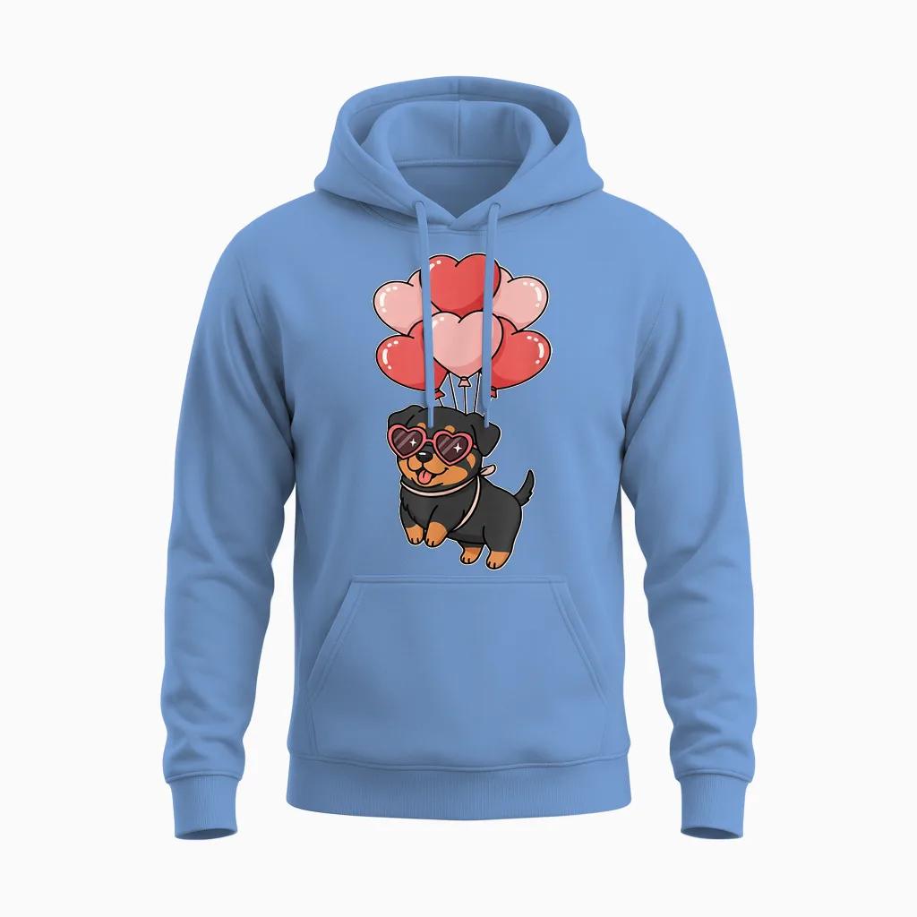 Funny Womens Valentines Day Heart Balloons Rottweiler Lover Unisex Hoodie in Carolina Blue