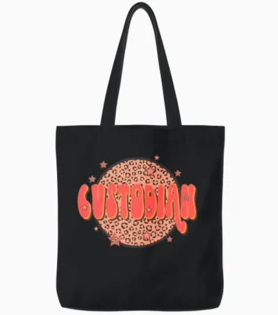 Retro Groovy Leopard Custodian Tote Bags - Black