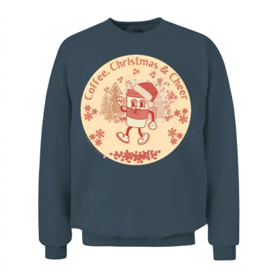 Retro Coffee and Christmas Cheer Unisex Sweatshirt - Dark Heather