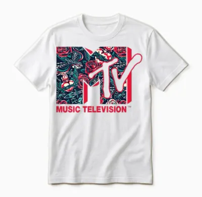 Mademark X Mtv - the Official Mtv Logo - Roses and Tattoo Style Unisex T-Shirt - White