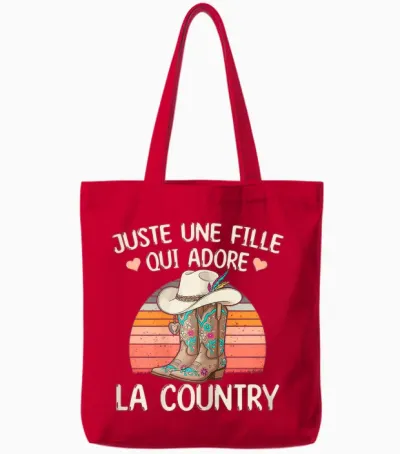 Women's Country T-Shirt a Girl Who Adore La Danse Country Tote Bags - Red