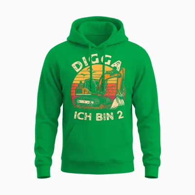 Ich Bin 2 Zwei Jahre Junge 2 Jahre Alt 2. Geburtstag Bagger Unisex Hoodie - Irish Green
