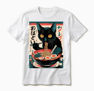 Anime Manga Kawaii Otaku Ramen Cat Christmas Gift T-Shirt, Black Unisex T-Shirt - White