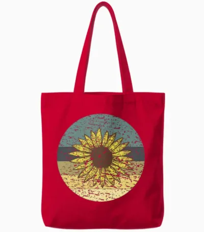 Retro Sunflower Tote Bags - Red