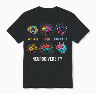 We All Think Differently Neurodiversity Autismus Mental Health Unisex T-Shirt - Black
