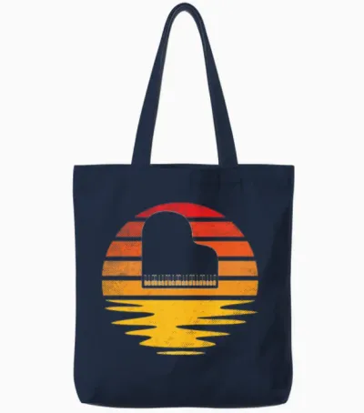 Piano Retro Tote Bags - Navy