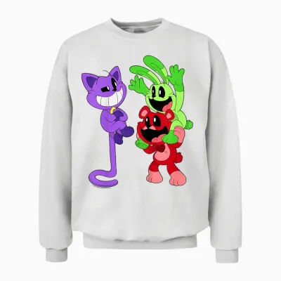 Children's Poppy Playtime Catnap Bobby Bearhug & Hoppy Hopscotch Unisex Sweatshirt - White