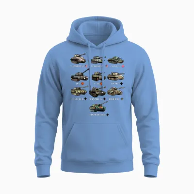 Ww2 Tanks M4 Sherman Panzer Iv Tiger Ii T-34 History Buff Unisex Hoodie - Carolina Blue
