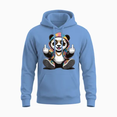 Cool & Funny Panda Design Humor Middle Finger Unisex Hoodie - Carolina Blue
