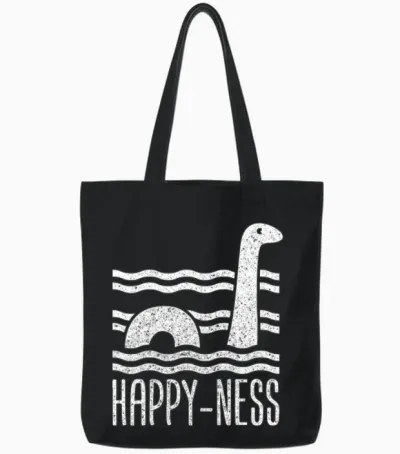 Happy Ness Loch Ness Monster Funny Cute Gift Tote Bags - Black