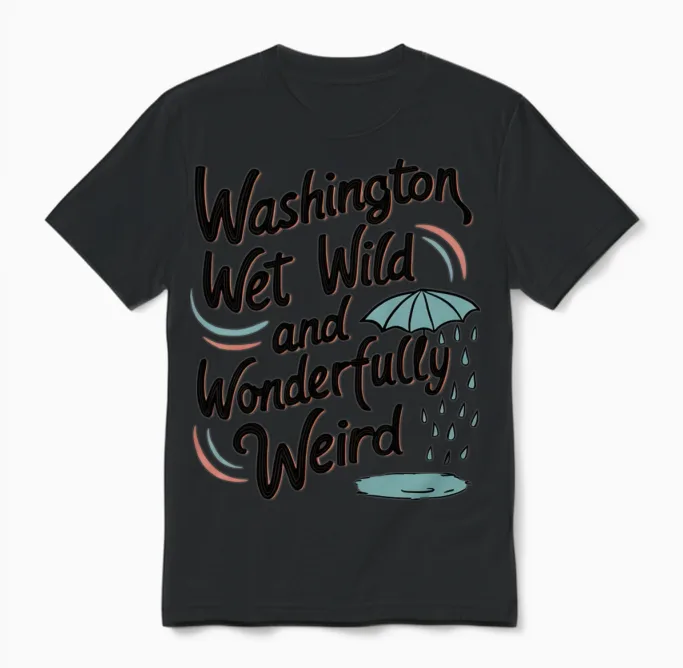 Washington: Wet, Wild, and Wonderfully Weird Unisex T-Shirt in Black