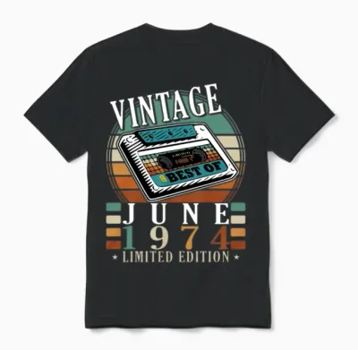 June 1974 Vintage Birthday Present Unisex T-Shirt - Black