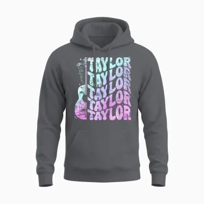 Girl Retro Taylor First Name Personalized Groovy 80's Pink Unisex Hoodie - Charcoal