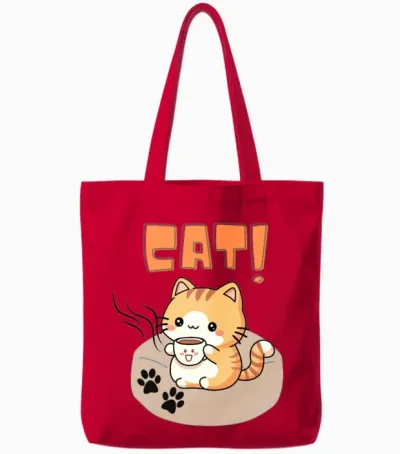 White & Orange Cute Cat Resting on Sofa Tote Bags - Red