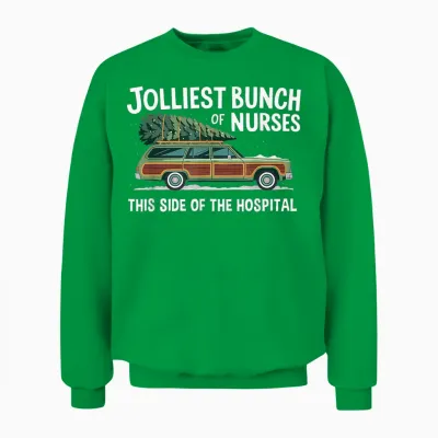 Jolliest Bunch of Nurses Holiday Fun Christmas Nursing Humor Unisex Sweatshirt - Irish Green