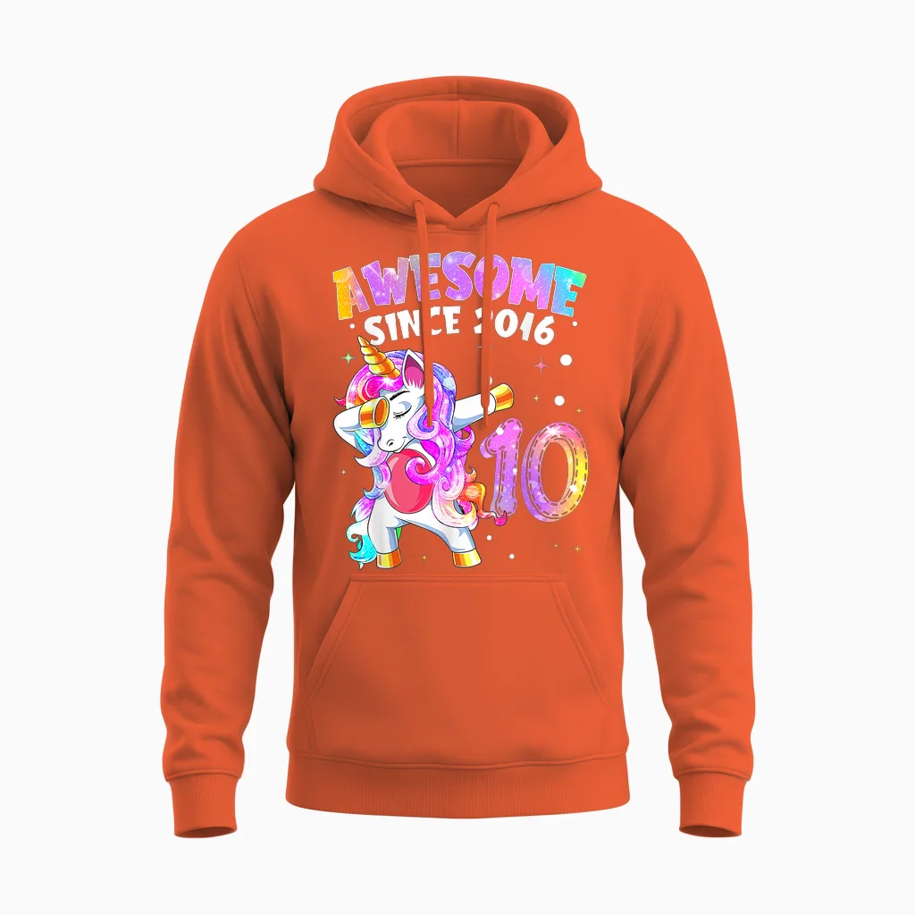 10e Anniversaire Licorne Fille 10 Ans Génial Depuis 2016 Unisex Hoodie in Orange