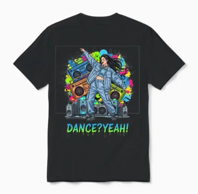 Vibrant Retro Dance Party Illustration Unisex T-Shirt - Black