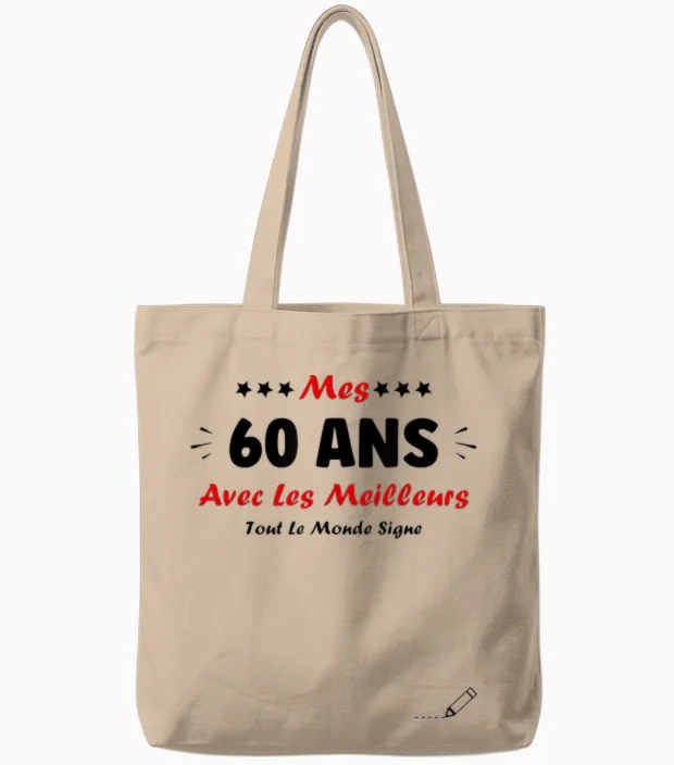 Signature 60 Years Anniversary Humour 60 Years to Sign T-Shirt, White, S Tote Bags in Natural