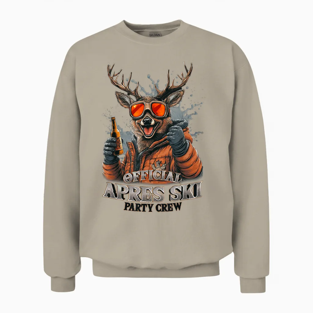 Official Après-Ski Party Crew Skiing T-Shirt, Black Unisex Sweatshirt in Sand