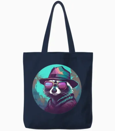Retro Raccoon Lovers Vintage Tote Bags - Navy