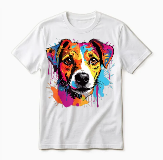 Jack Russell Terrier Dog Breed Pop Art Colorful T-Shirt, Black, S Unisex T-Shirt in White