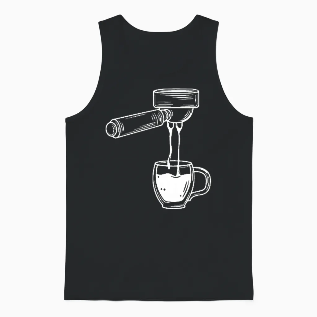 Retro Portafilter Motif for Coffee Lovers and Barista Unisex Tank Top in Black
