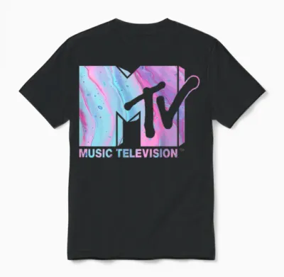 Mademark X Mtv - Mtv Logo Pink Blue Fluid Unisex T-Shirt - Black