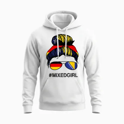 Bosnische Deutschland-Flagge Bosnien Herzegowina Deutsch Messy Bun Unisex Hoodie - White
