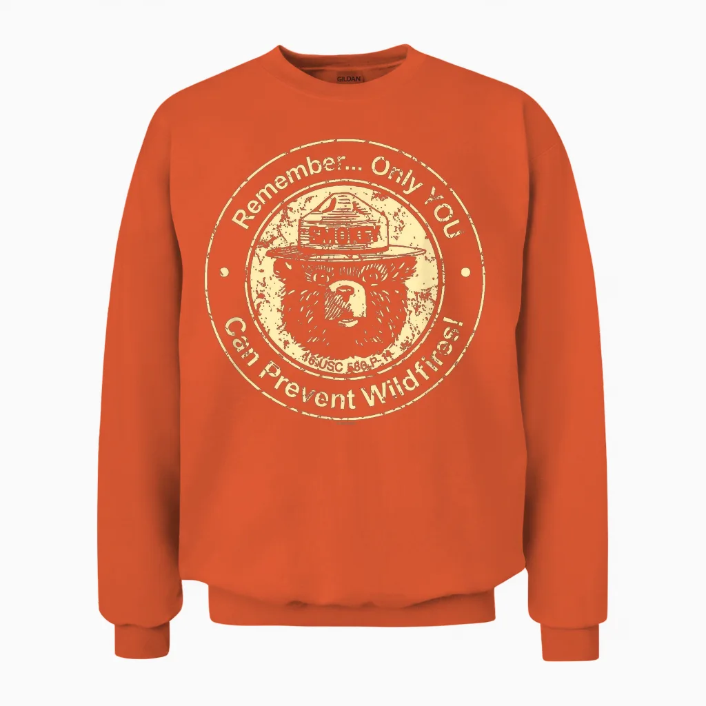 Smokey Bear Only You Can Prevent Wildfires Vintage Seal Unisex Sweatshirt in Orange