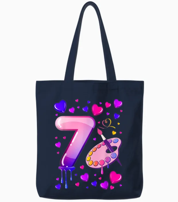 7. Geburtstag, Mädchen 7 Jahre, Malerei, Nummer 7 Tote Bags in Navy