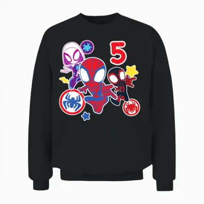 Kids Marvel Spidey and His Amazing Friends 5 Year Old Birthday T-Shirt, Black Unisex Sweatshirt - Black
