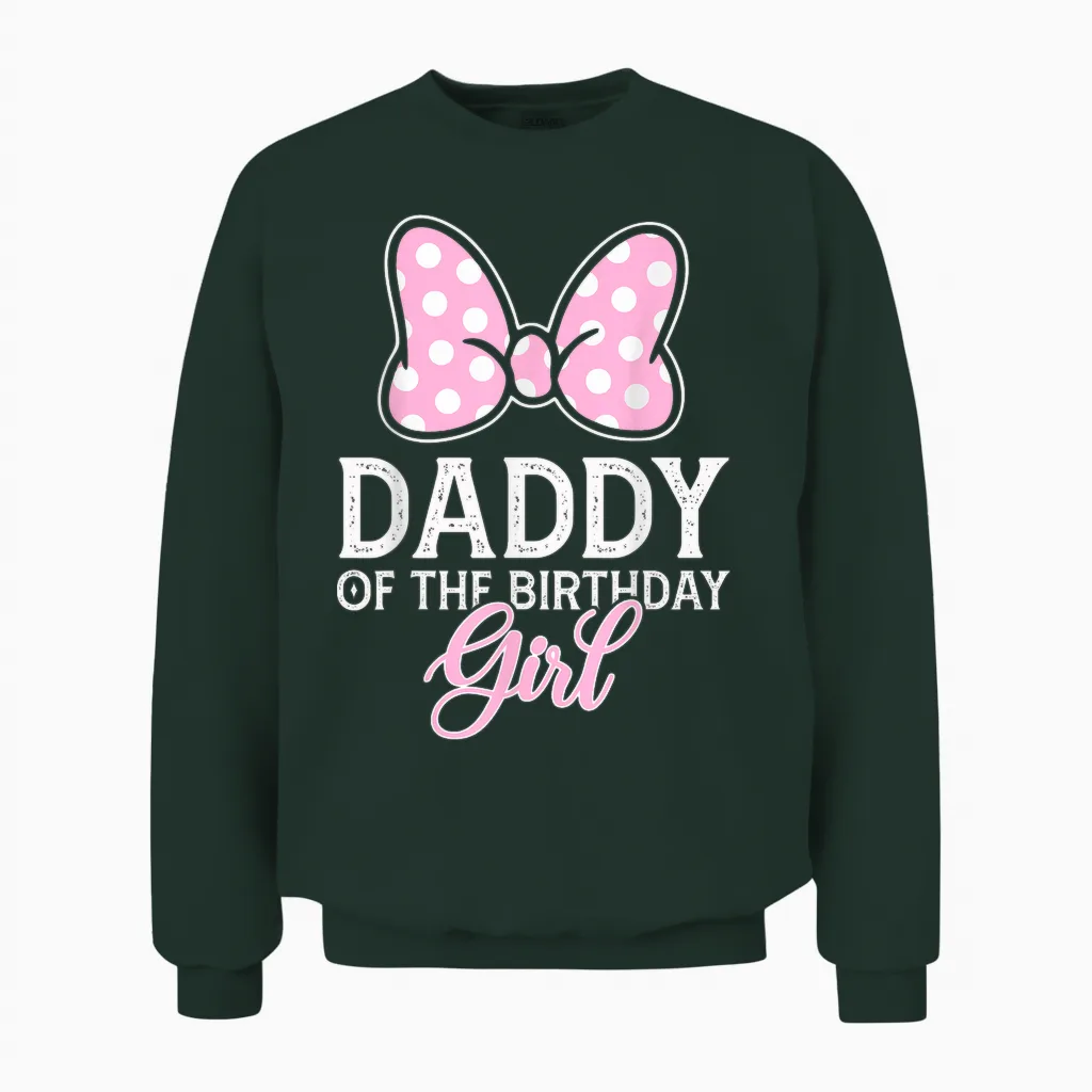 Daddy of the Birthday Girl Cute Pink Bow Family Matching Unisex Sweatshirt in Forest