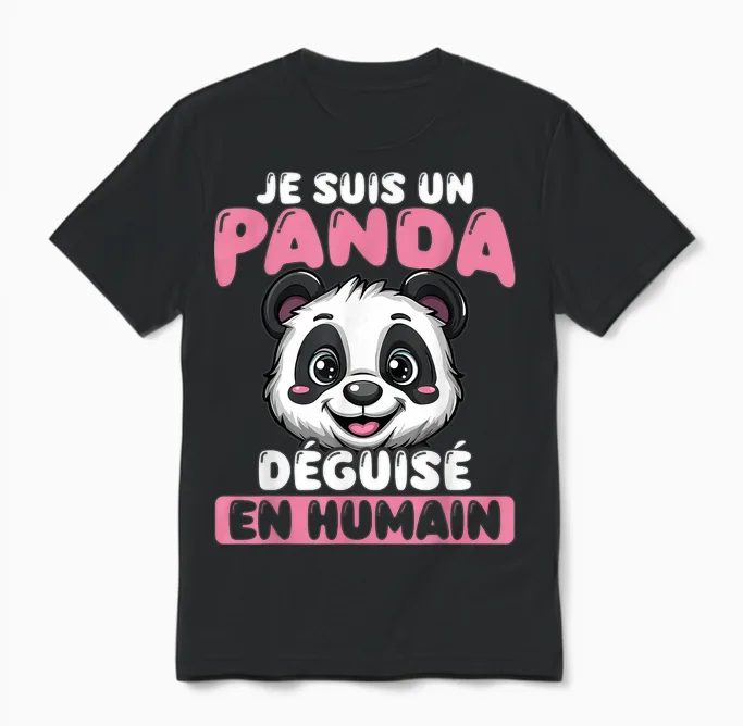 Je Suis Un Panda Disguised as Human T-Shirt, Black, S Unisex T-Shirt in Black