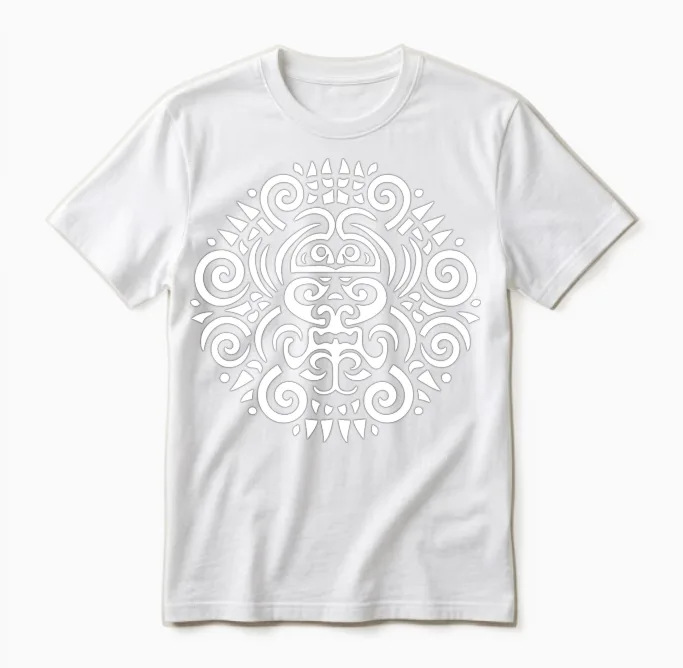 Maori Round Tattoo Harmony in White Unisex T-Shirt in White