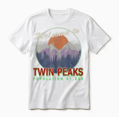 Twin Peaks Illustrated Welcome to Twin Peaks Pop. 51,200 Tv T-Shirt, Black, S Unisex T-Shirt - White
