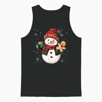 Snowman Beanie Coffee Latte Ginggerbread Merry Christmas Unisex Tank Top - Black