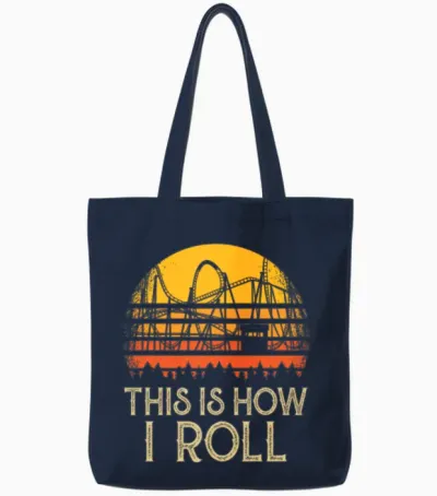Roller Coaster Retro Design Tote Bags - Navy