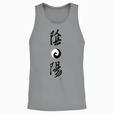 Lepluschic Elegantes Yin-Yang-Symbol, Lebendige Chinesische Yin-Yang-Kalligraphie Unisex T-Shirt Grau S Unisex Tank Top - Sport Grey