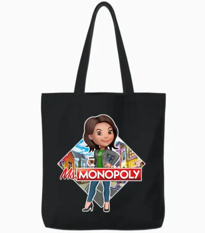 Monopoly Mrs Monopoly T-Shirt Board Game Logo, Black, S Tote Bags - Black