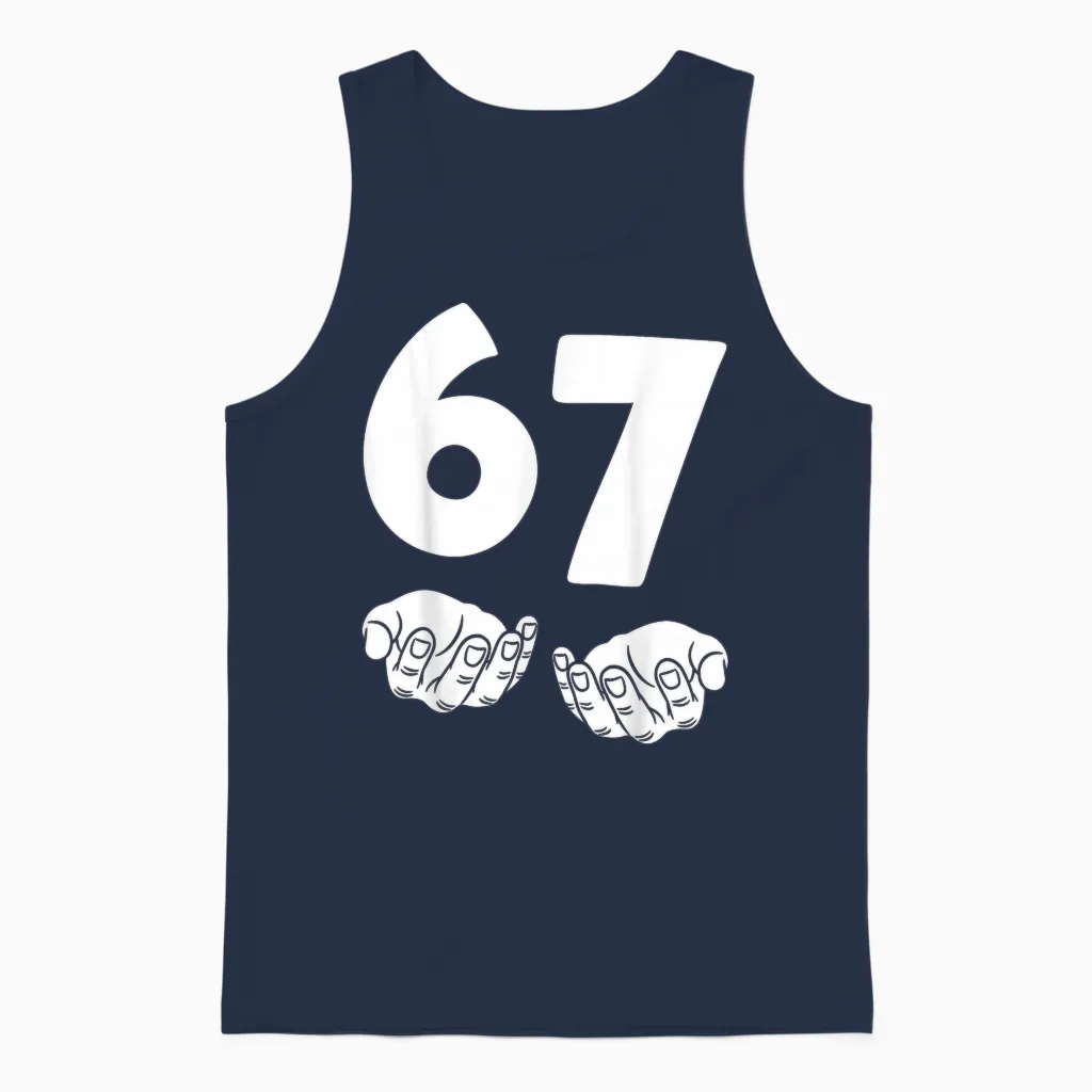 67 Number Sixty-Seven Funny Hands Meme Teen Kid Matching Unisex Tank Top in Navy