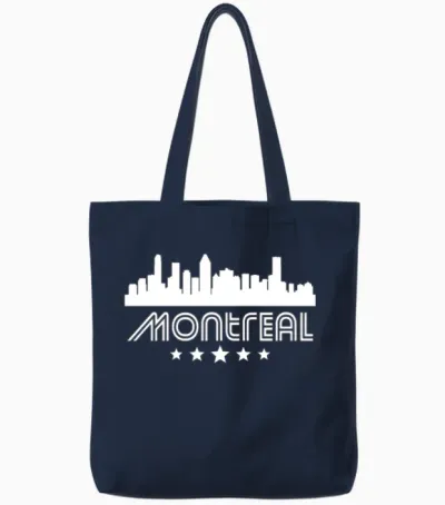 Retro Montreal Skyline Tote Bags - Navy