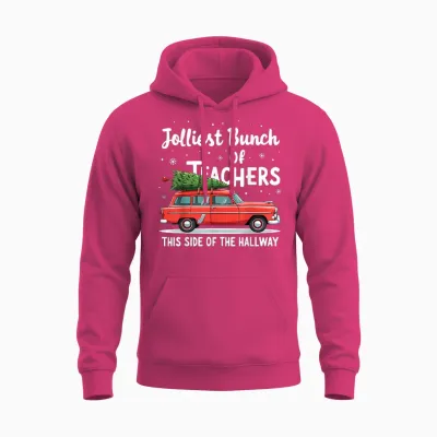Jolliest Bunch of Teachers This Side of the Hallway Xmas Pj Unisex Hoodie - Heliconia