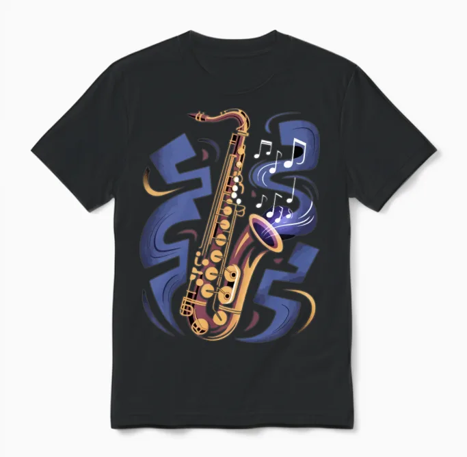 Saxophone with Musical Notes Unisex T-Shirt in Black